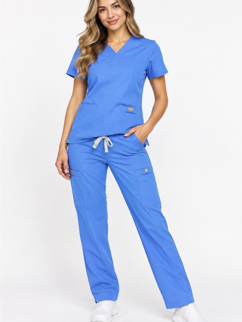 figs technical collection blue scrub set v-neck top & cargo pants size small